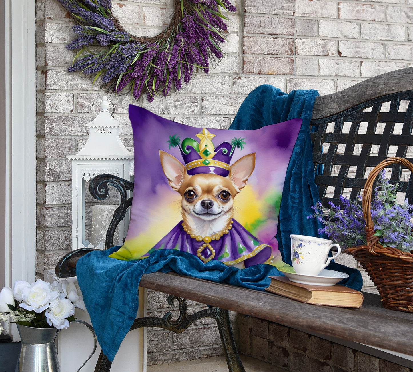 Chihuahua King of Mardi Gras Throw Pillow