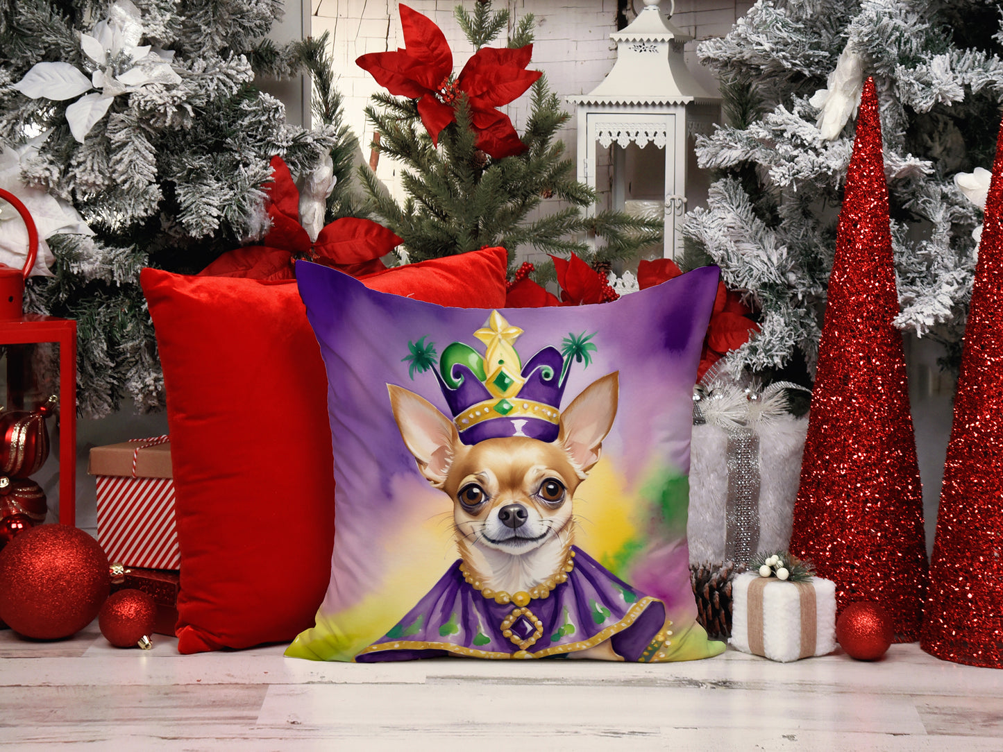 Chihuahua King of Mardi Gras Throw Pillow