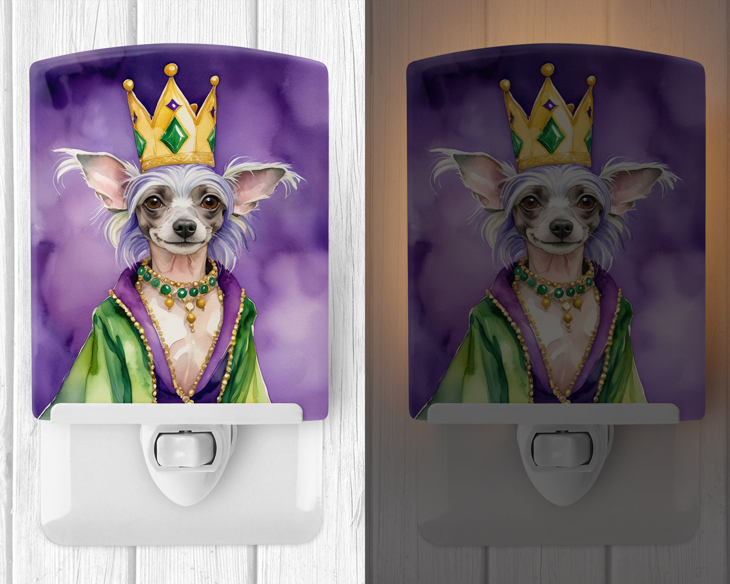 Chinese Crested King of Mardi Gras Ceramic Night Light