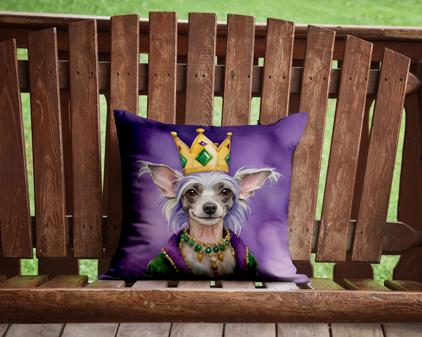 Chinese Crested King of Mardi Gras Throw Pillow