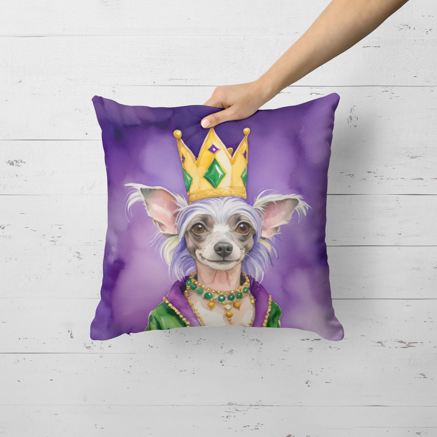 Chinese Crested King of Mardi Gras Throw Pillow