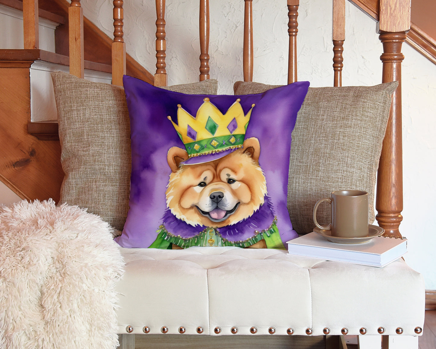 Chow Chow King of Mardi Gras Throw Pillow