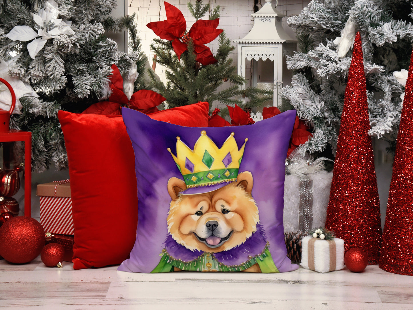 Chow Chow King of Mardi Gras Throw Pillow