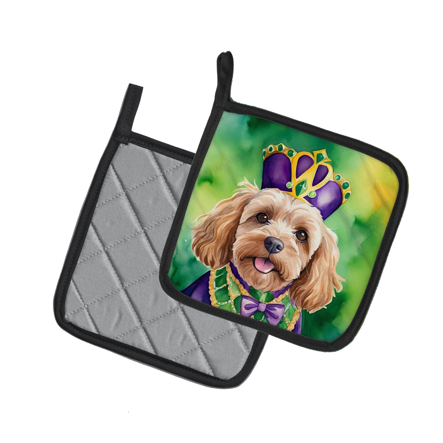 Cockapoo King of Mardi Gras Pair of Pot Holders