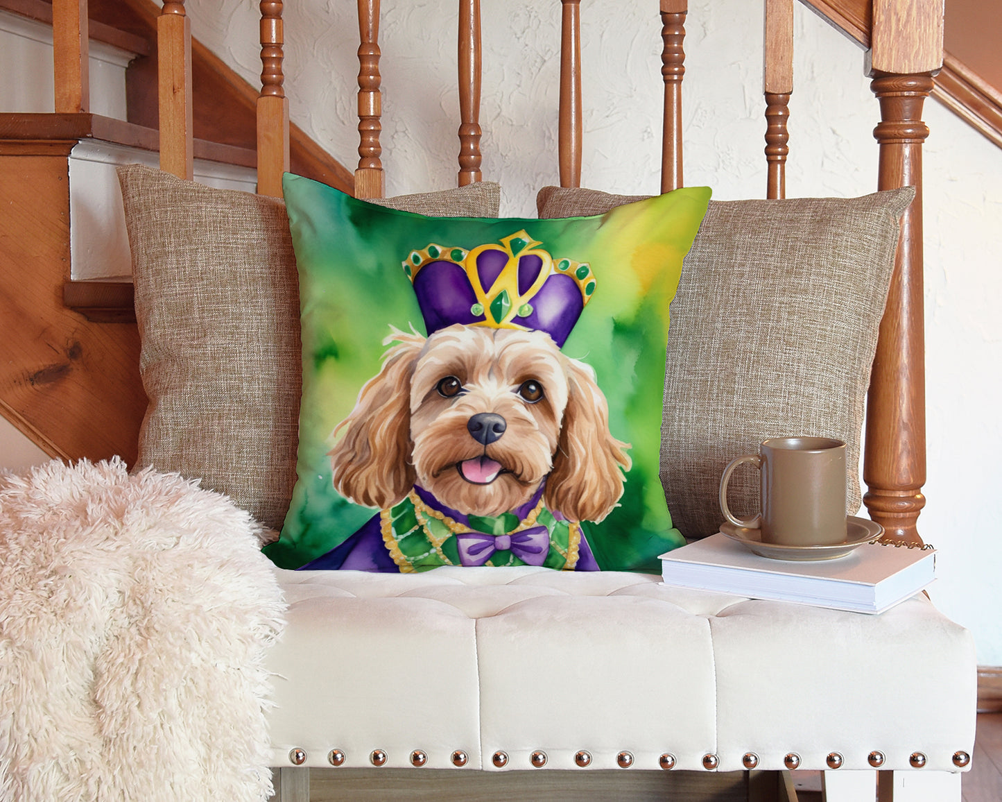 Cockapoo King of Mardi Gras Throw Pillow