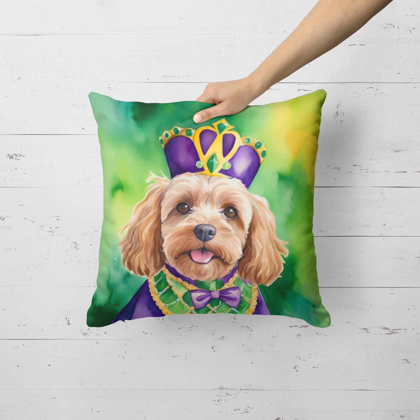 Cockapoo King of Mardi Gras Throw Pillow