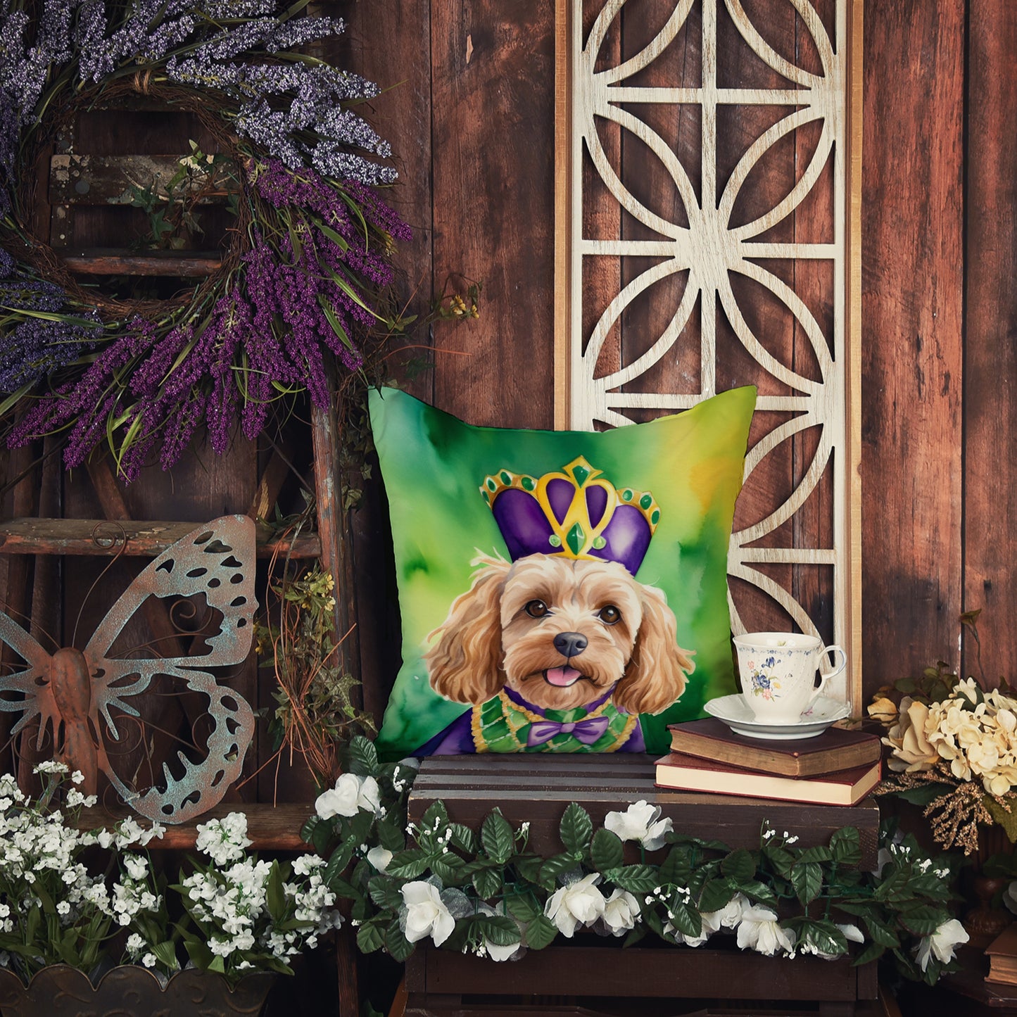 Cockapoo King of Mardi Gras Throw Pillow