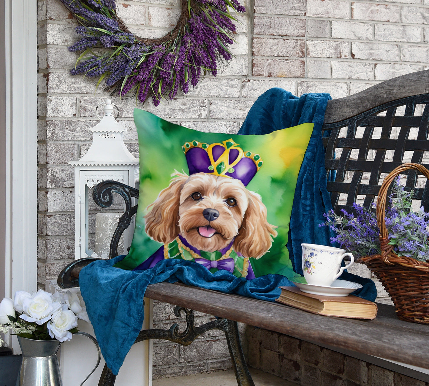 Cockapoo King of Mardi Gras Throw Pillow