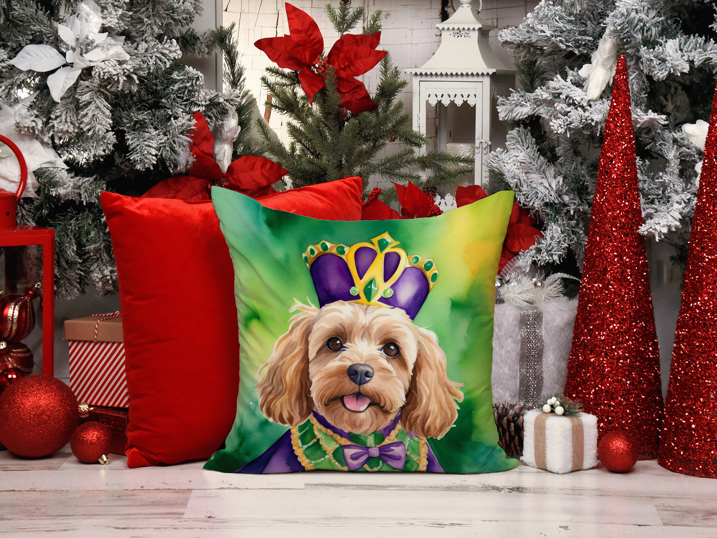 Cockapoo King of Mardi Gras Throw Pillow