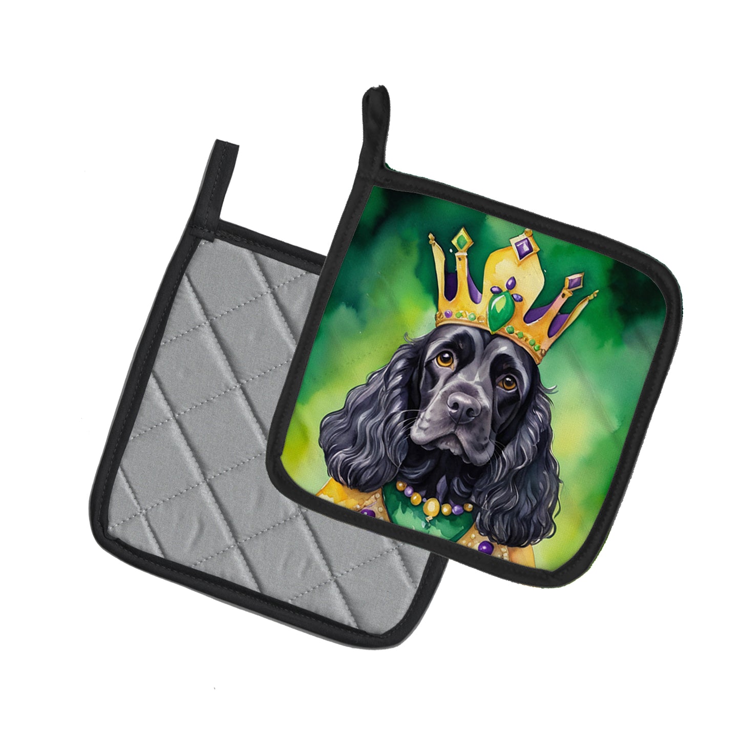 Cocker Spaniel King of Mardi Gras Pair of Pot Holders