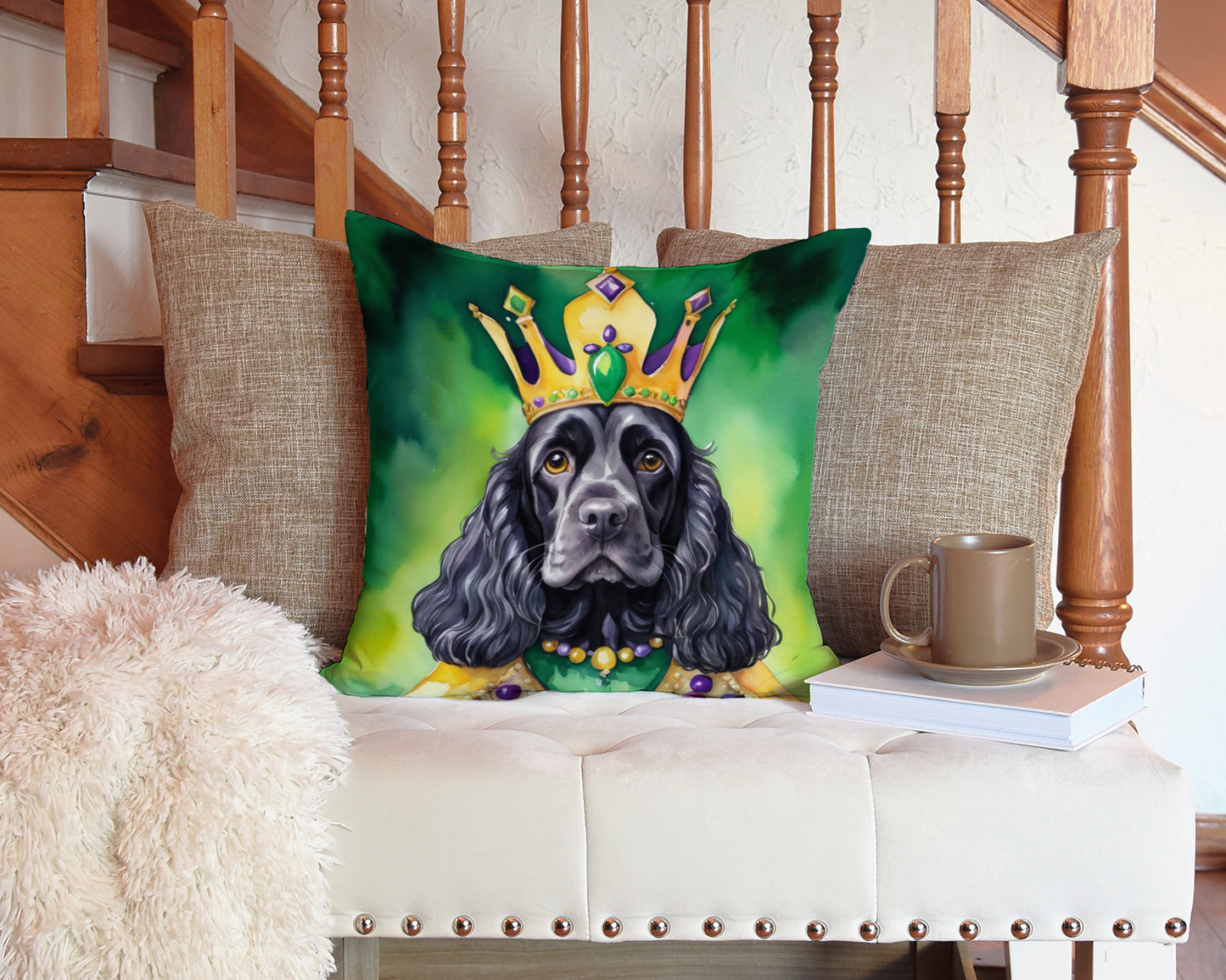 Cocker Spaniel King of Mardi Gras Throw Pillow