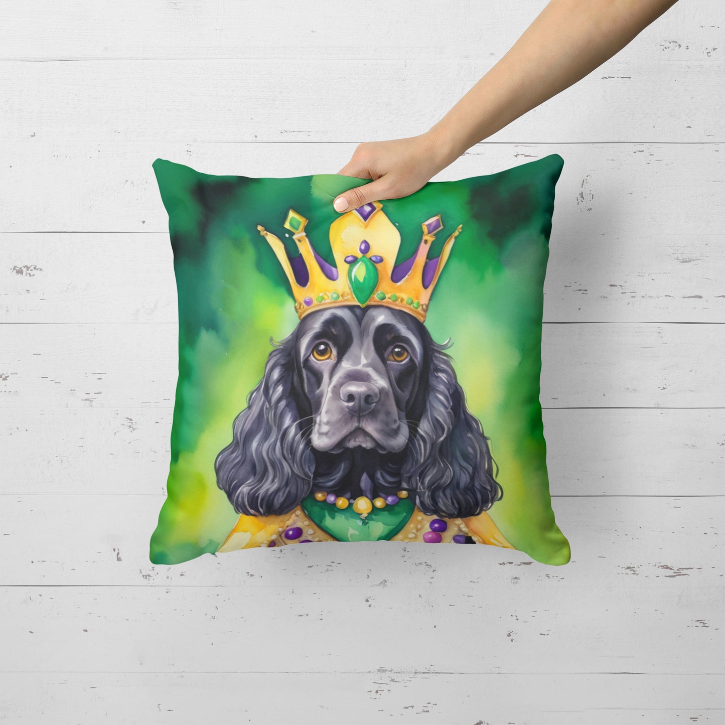 Cocker Spaniel King of Mardi Gras Throw Pillow