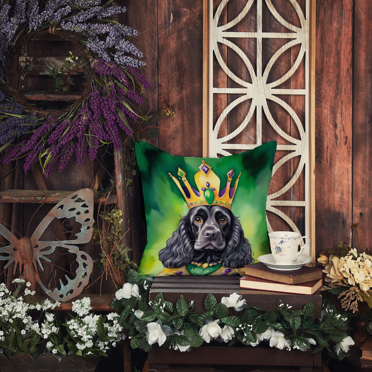 Cocker Spaniel King of Mardi Gras Throw Pillow