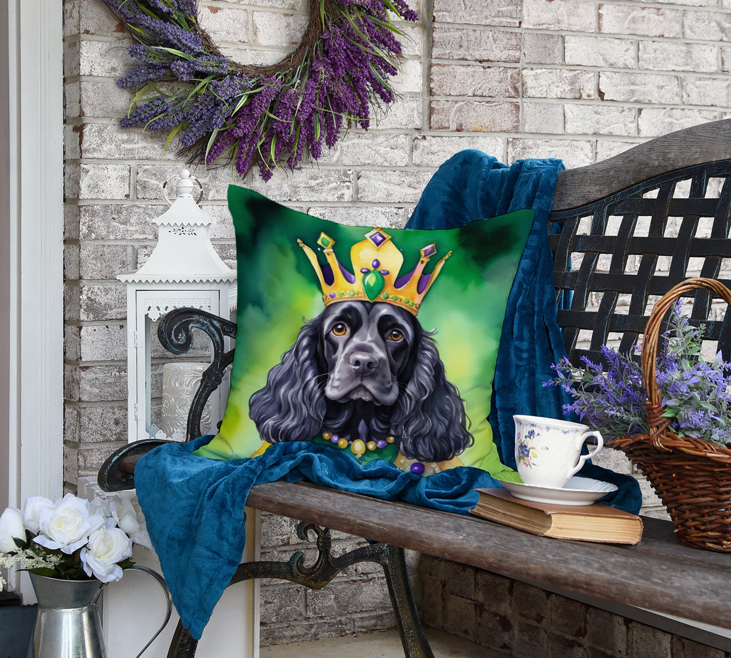 Cocker Spaniel King of Mardi Gras Throw Pillow