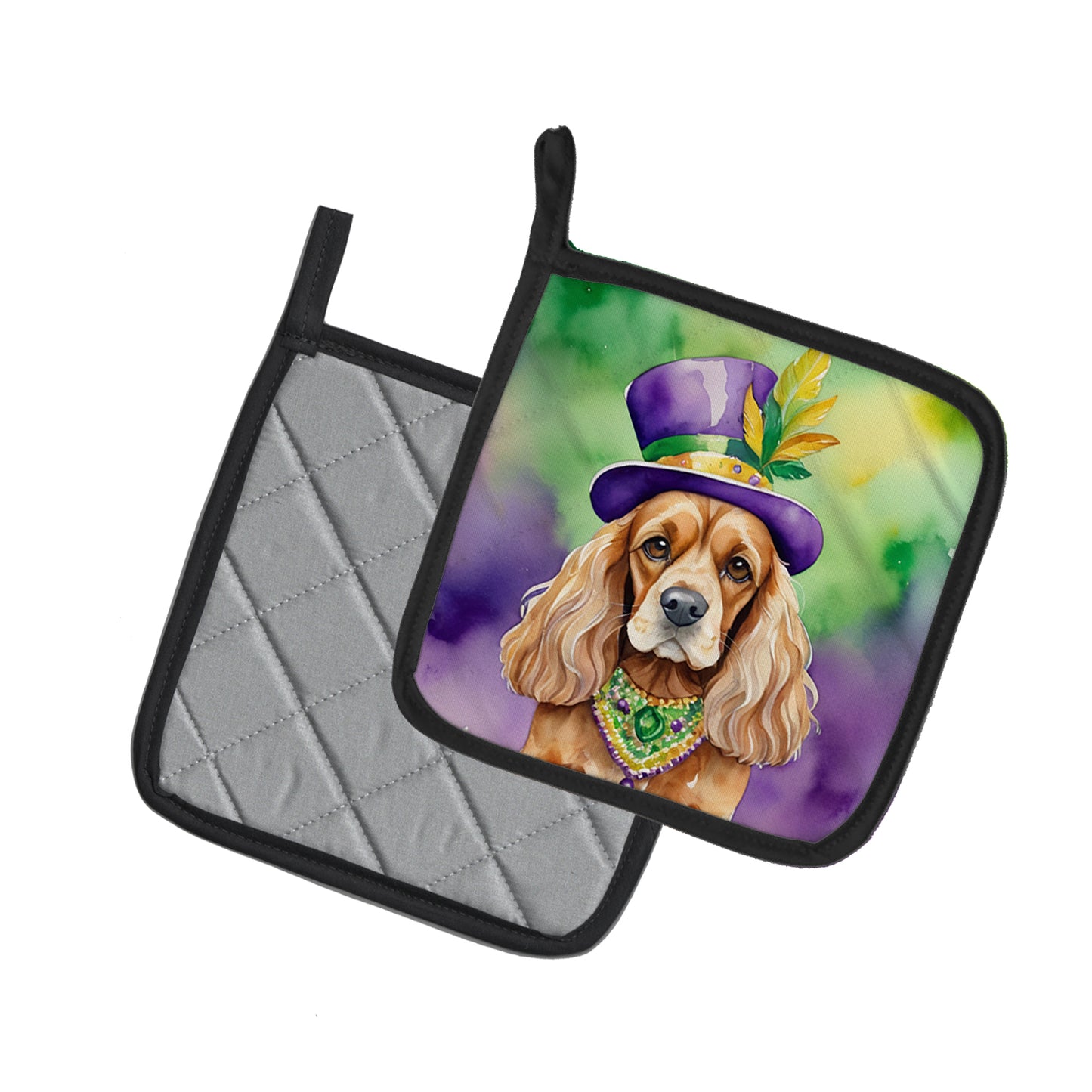 Cocker Spaniel King of Mardi Gras Pair of Pot Holders