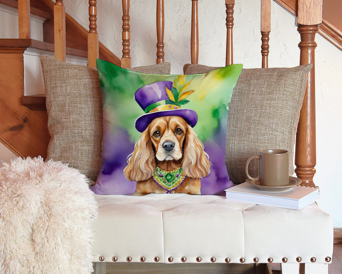 Cocker Spaniel King of Mardi Gras Throw Pillow