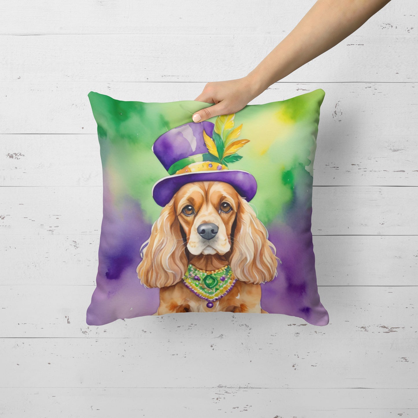 Cocker Spaniel King of Mardi Gras Throw Pillow