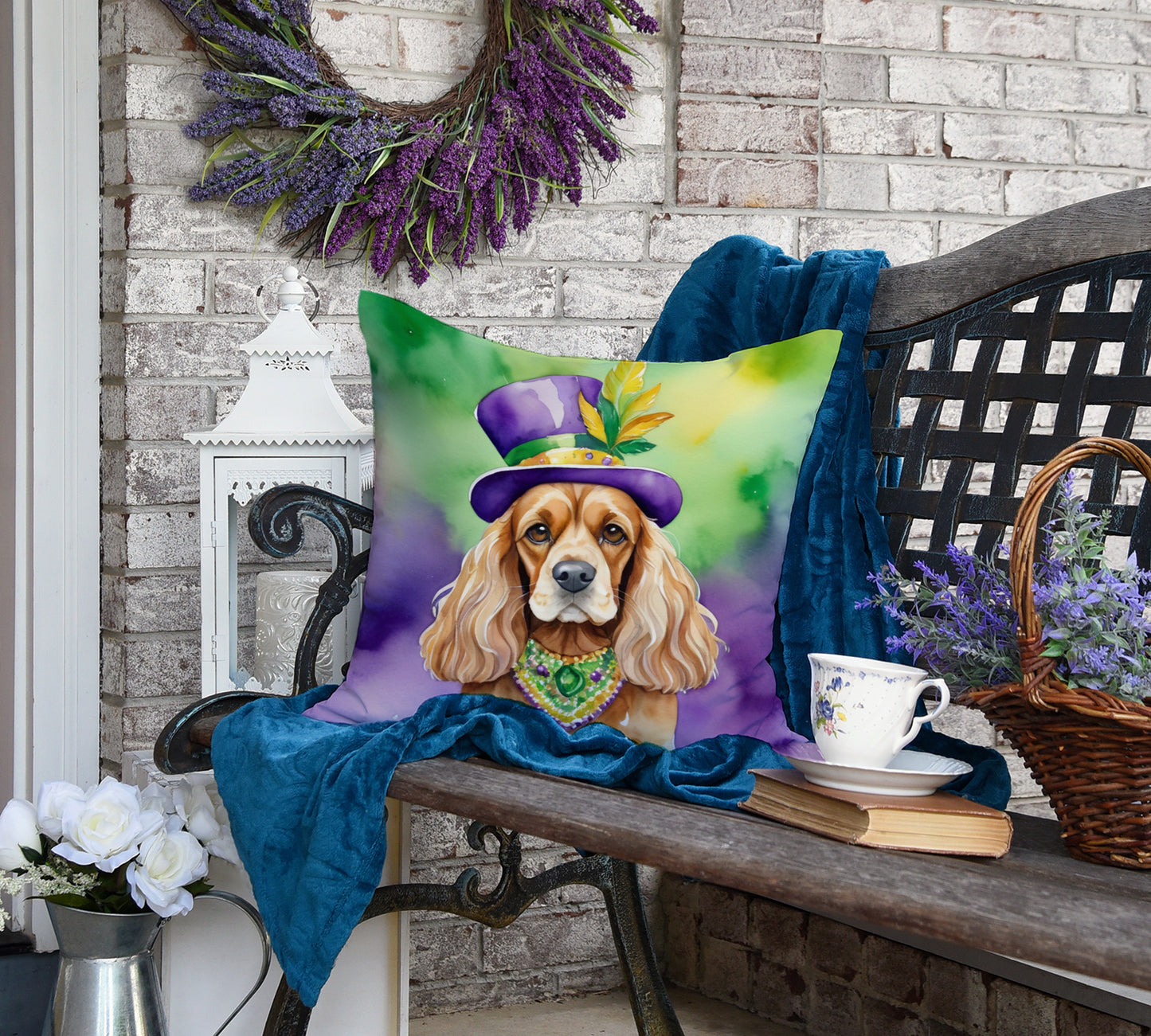 Cocker Spaniel King of Mardi Gras Throw Pillow