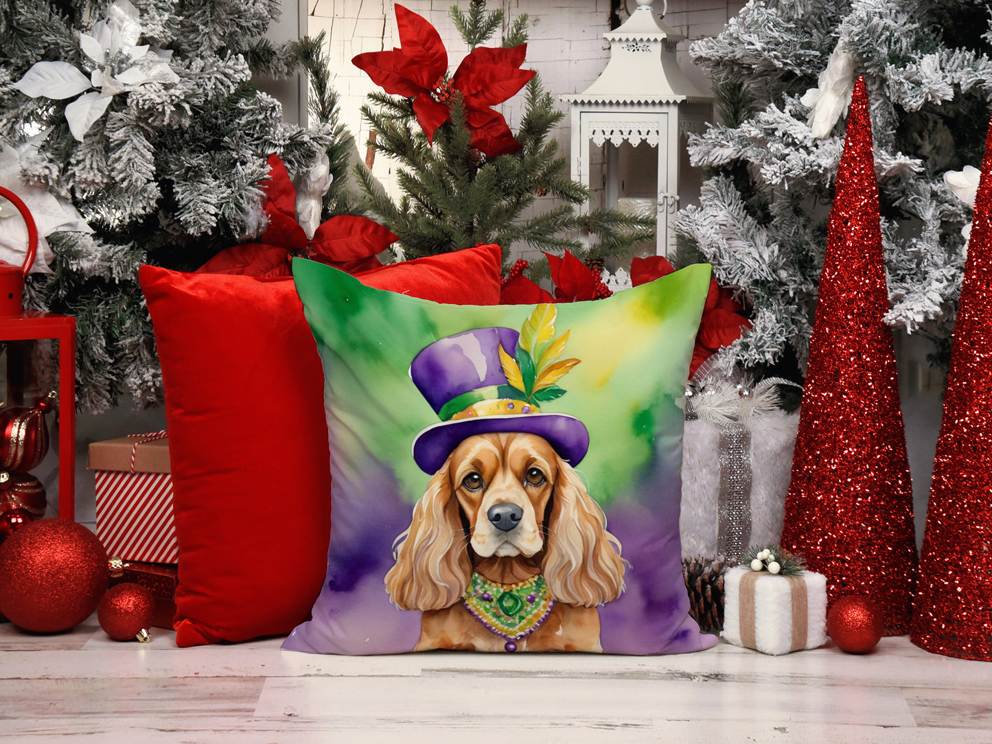 Cocker Spaniel King of Mardi Gras Throw Pillow