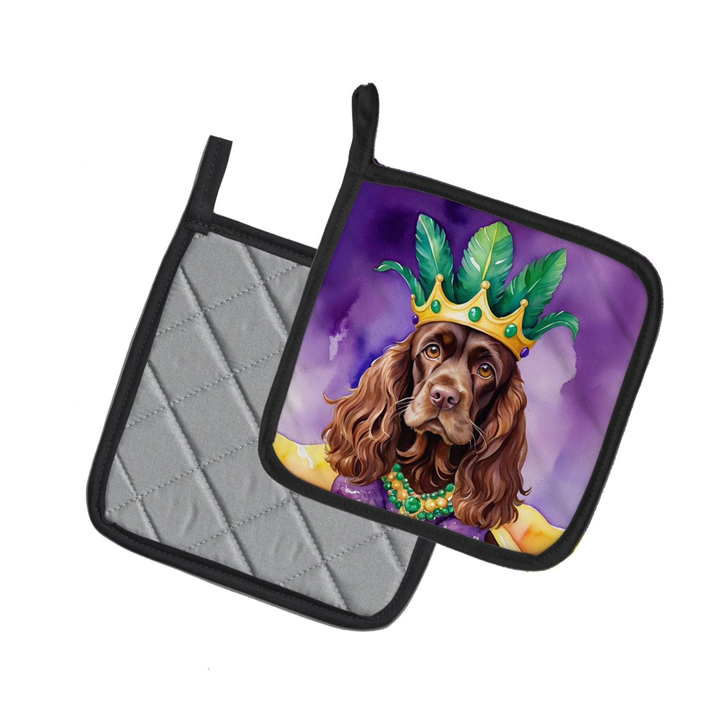 Cocker Spaniel King of Mardi Gras Pair of Pot Holders