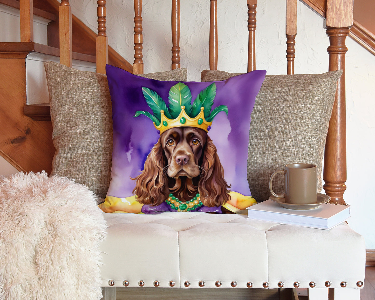 Cocker Spaniel King of Mardi Gras Throw Pillow