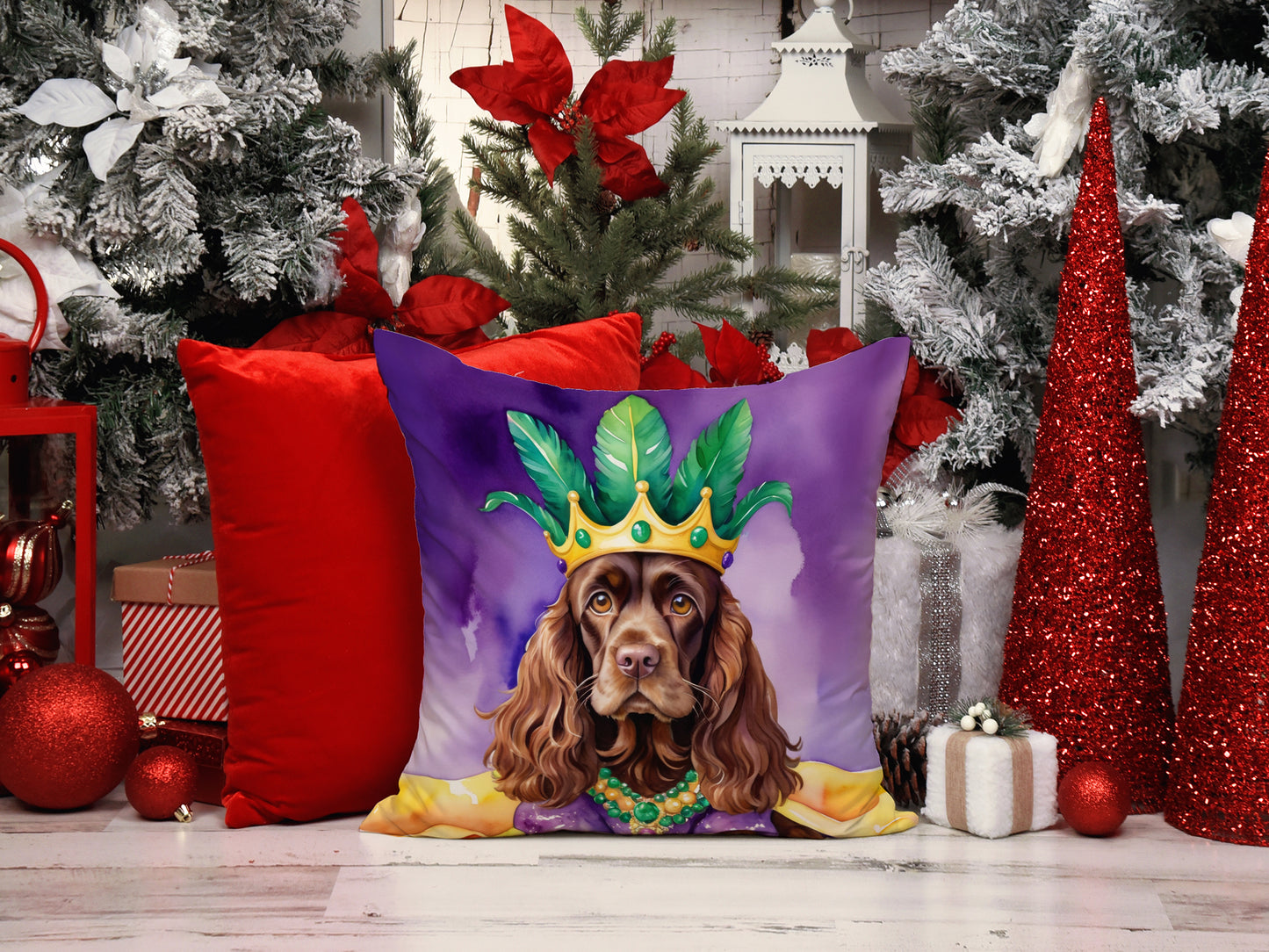 Cocker Spaniel King of Mardi Gras Throw Pillow