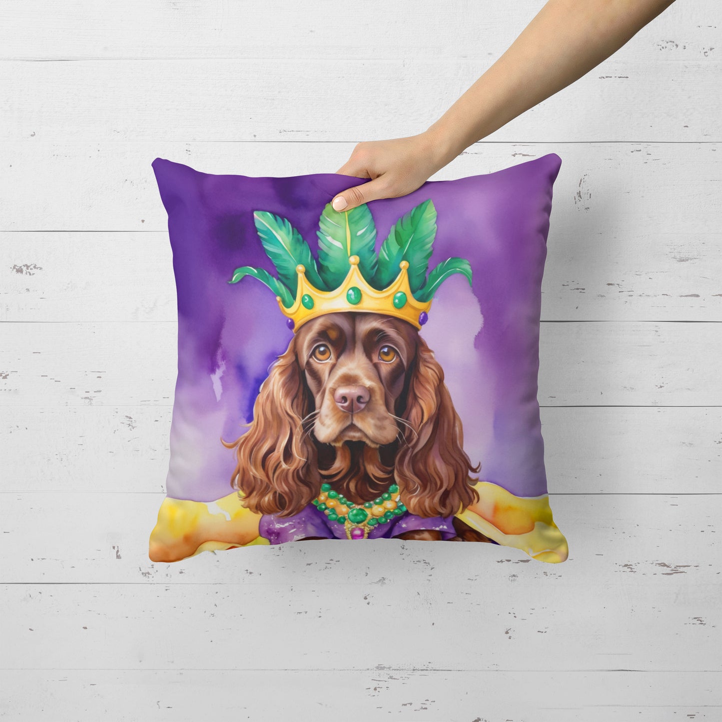 Cocker Spaniel King of Mardi Gras Throw Pillow