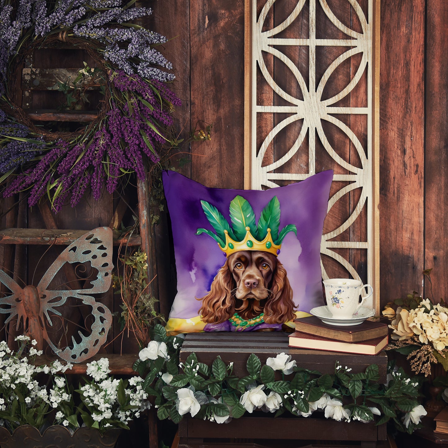 Cocker Spaniel King of Mardi Gras Throw Pillow