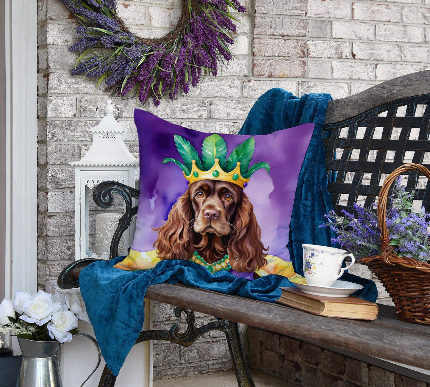 Cocker Spaniel King of Mardi Gras Throw Pillow