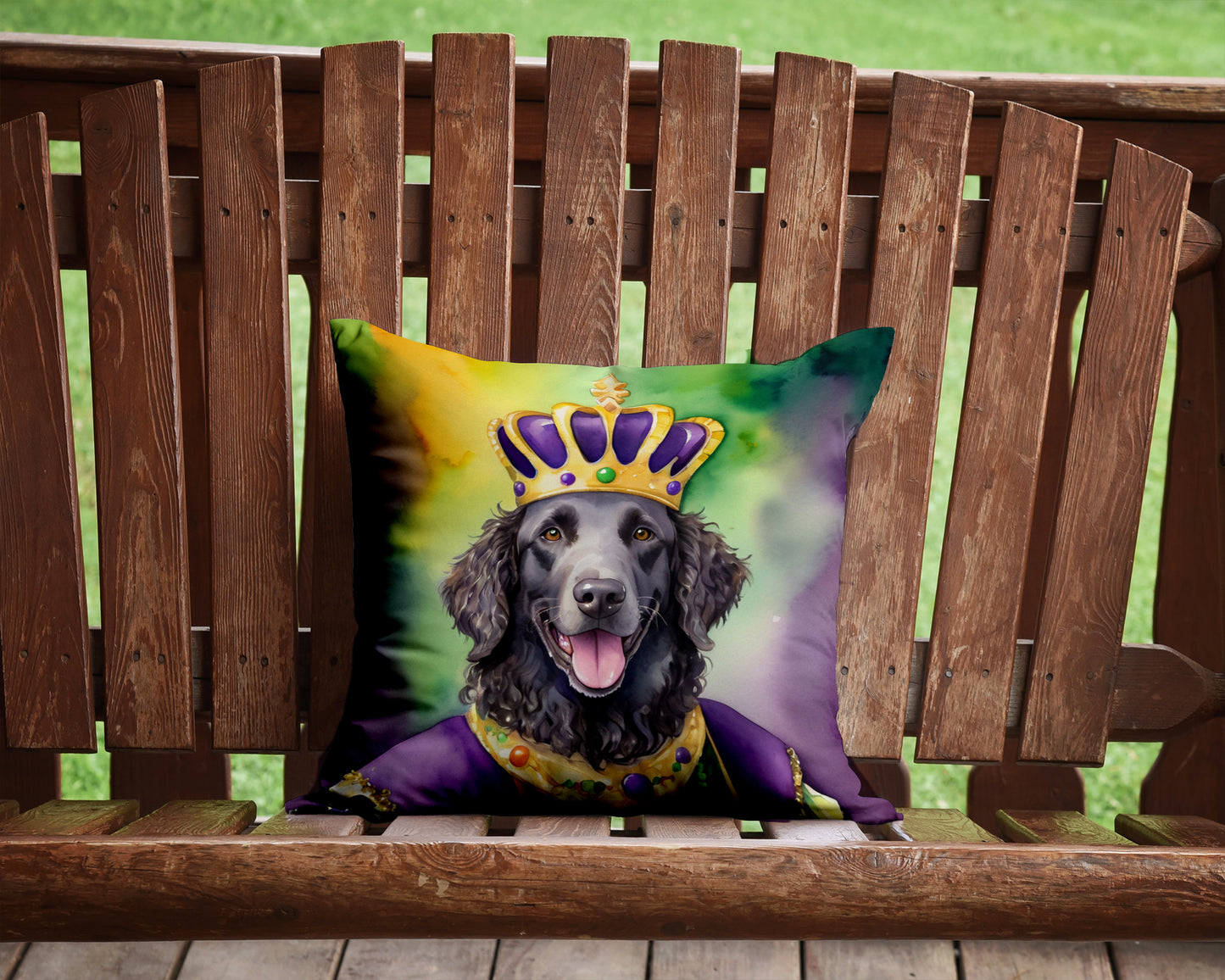Curly-Coated Retriever King of Mardi Gras Throw Pillow