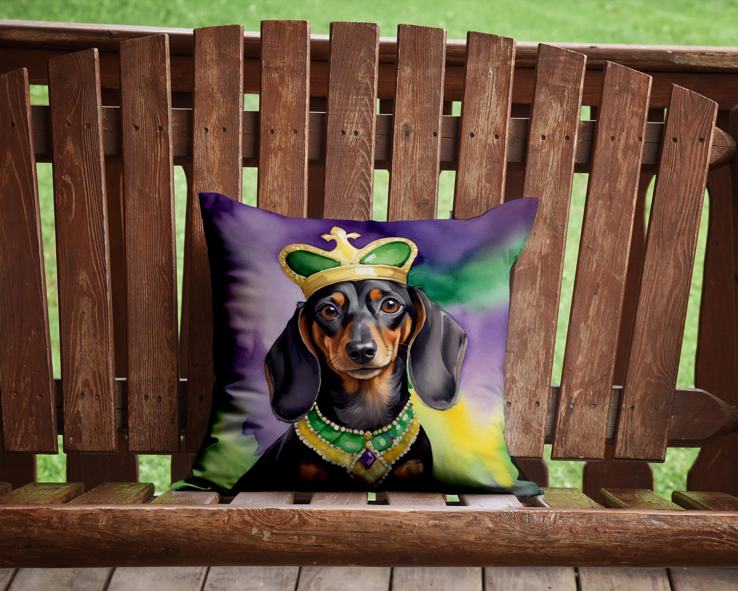 Dachshund King of Mardi Gras Throw Pillow