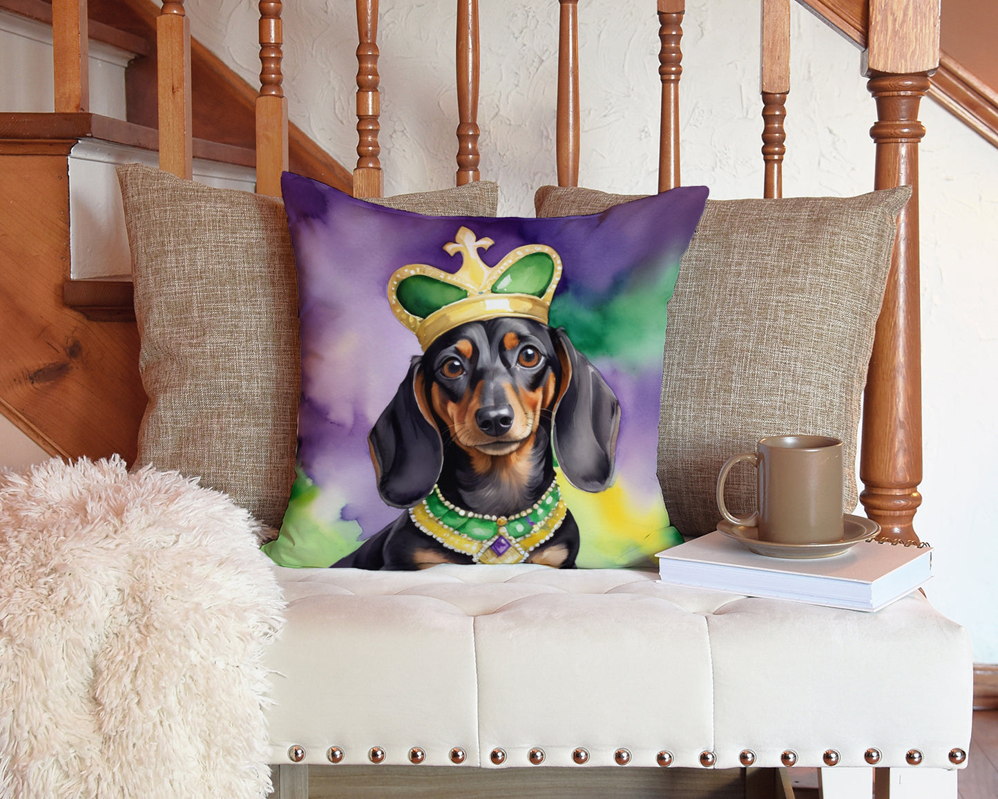 Dachshund King of Mardi Gras Throw Pillow