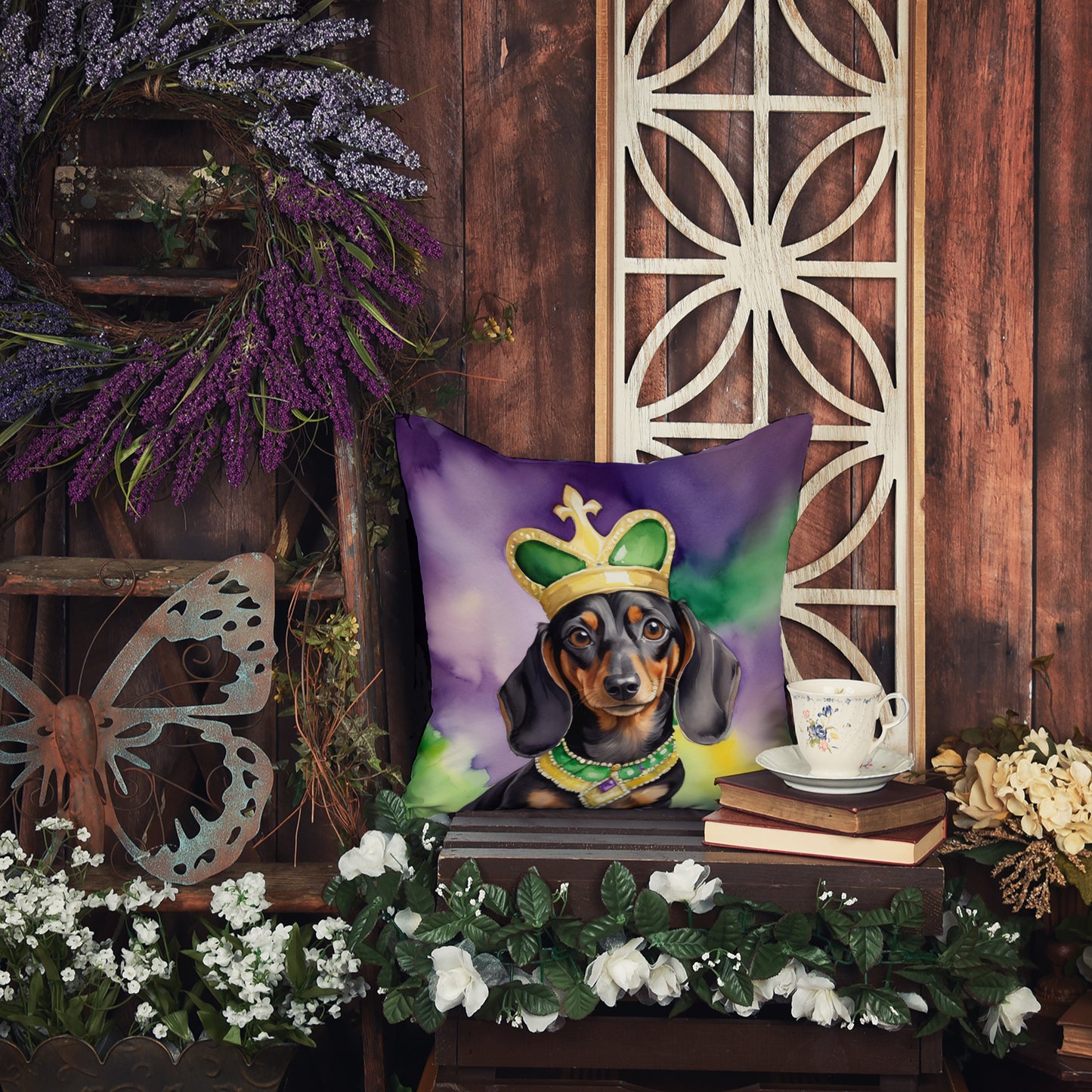 Dachshund King of Mardi Gras Throw Pillow