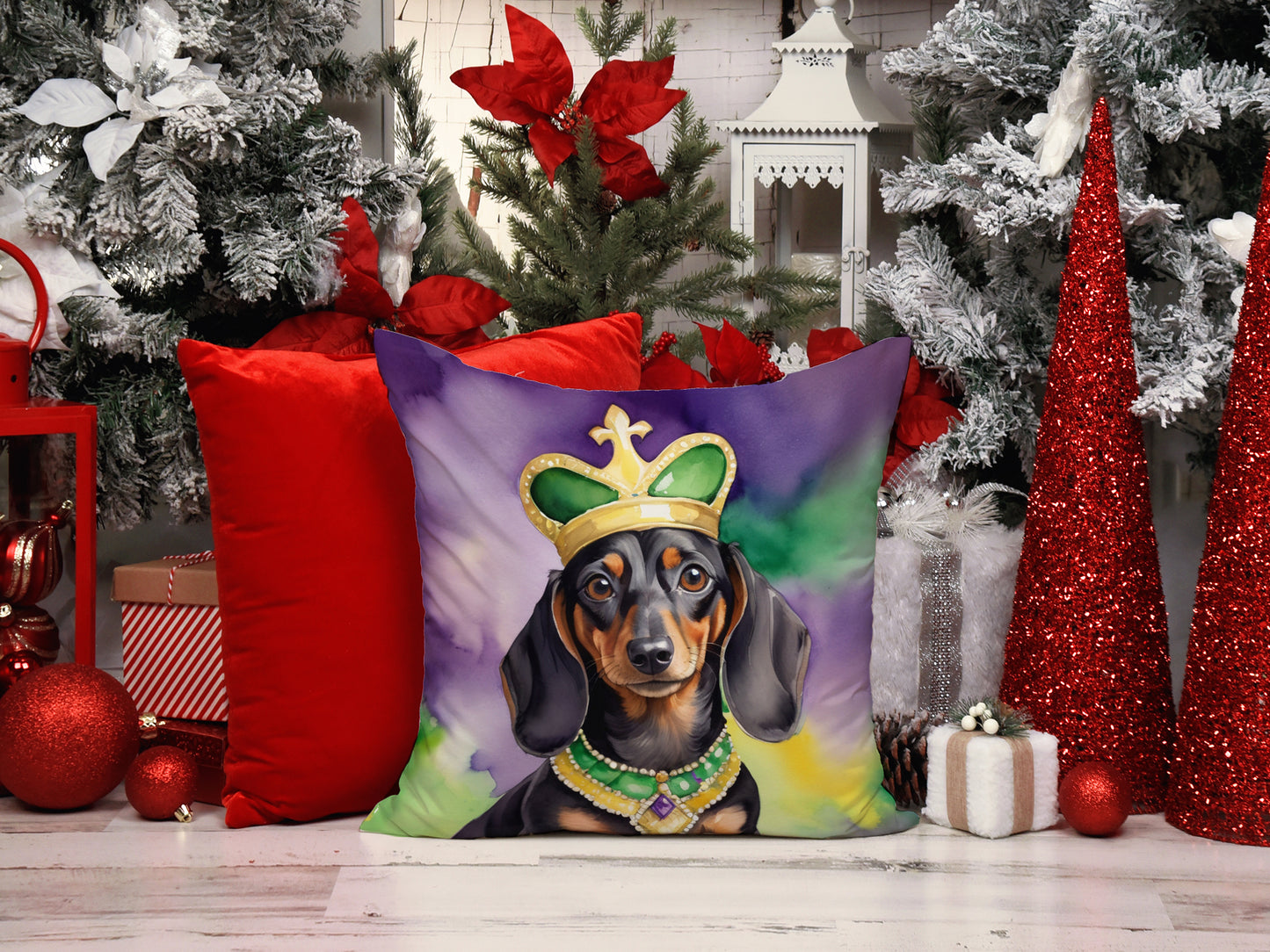 Dachshund King of Mardi Gras Throw Pillow