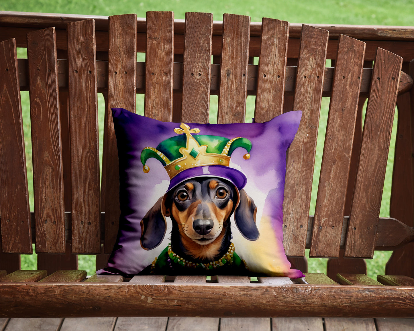 Dachshund King of Mardi Gras Throw Pillow