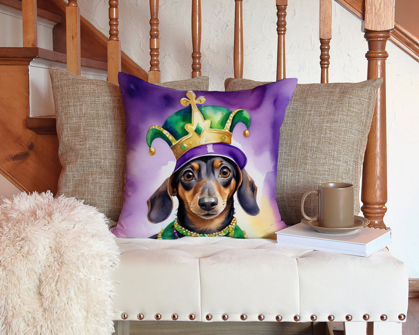 Dachshund King of Mardi Gras Throw Pillow