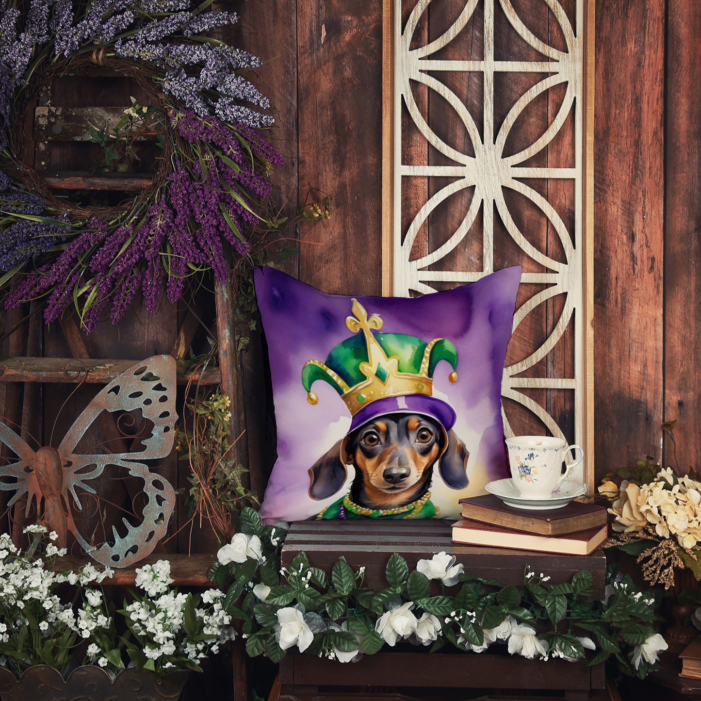 Dachshund King of Mardi Gras Throw Pillow