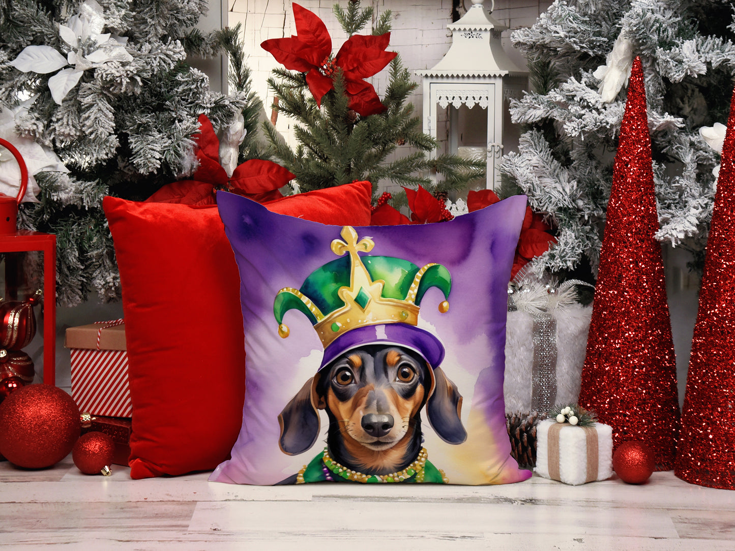 Dachshund King of Mardi Gras Throw Pillow