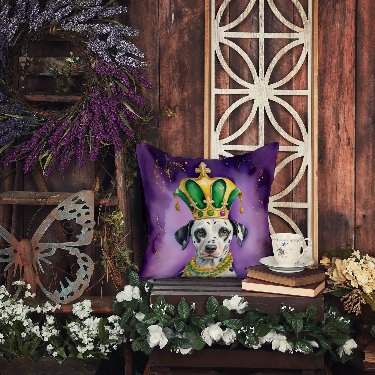 Dalmatian King of Mardi Gras Throw Pillow