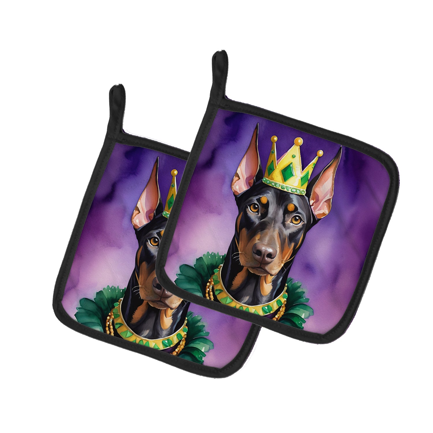 Buy this Doberman Pinscher King of Mardi Gras Pair of Pot Holders