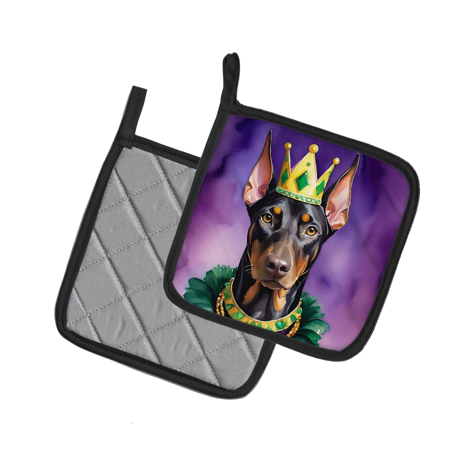 Doberman Pinscher King of Mardi Gras Pair of Pot Holders