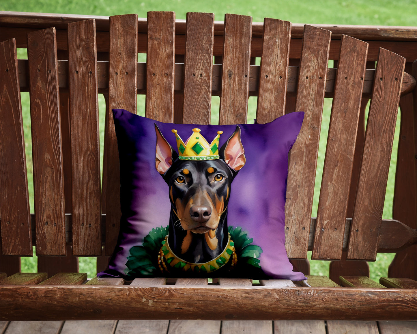 Doberman Pinscher King of Mardi Gras Throw Pillow