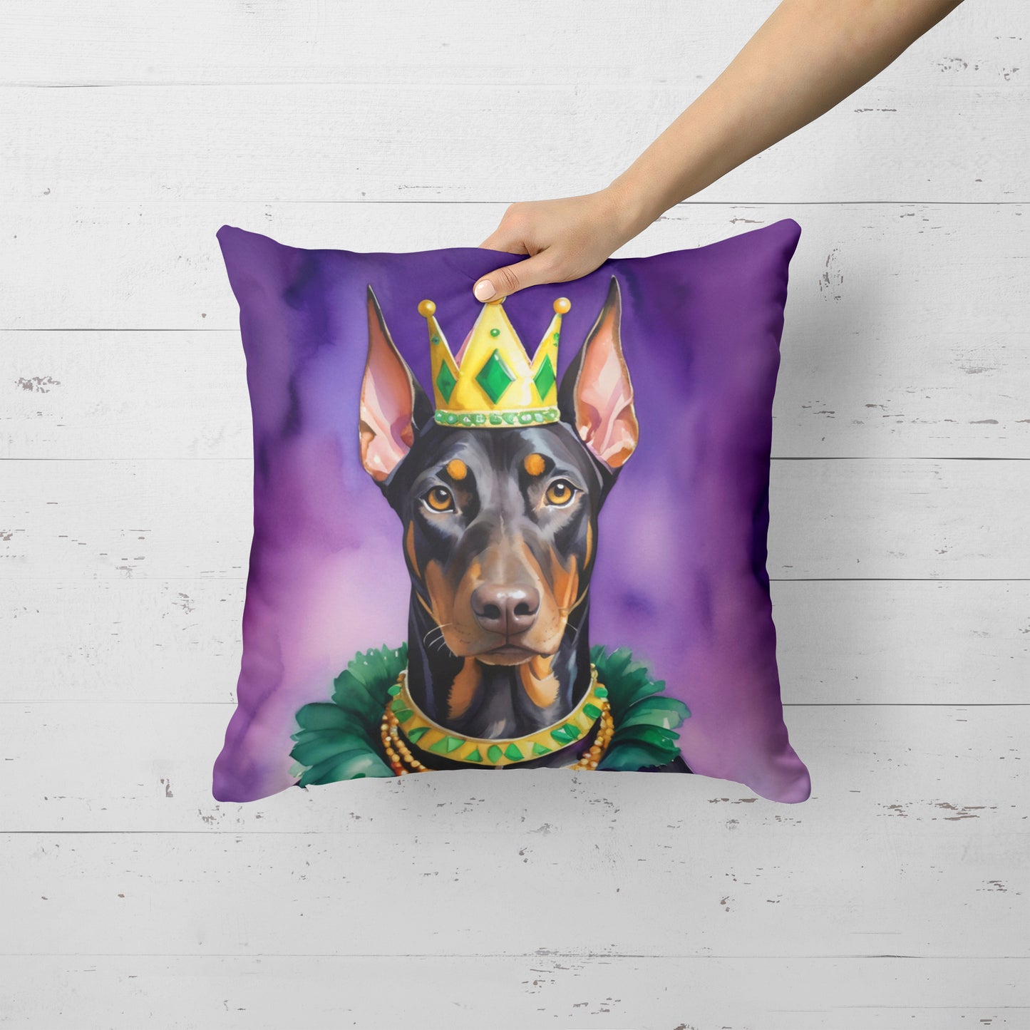 Doberman Pinscher King of Mardi Gras Throw Pillow