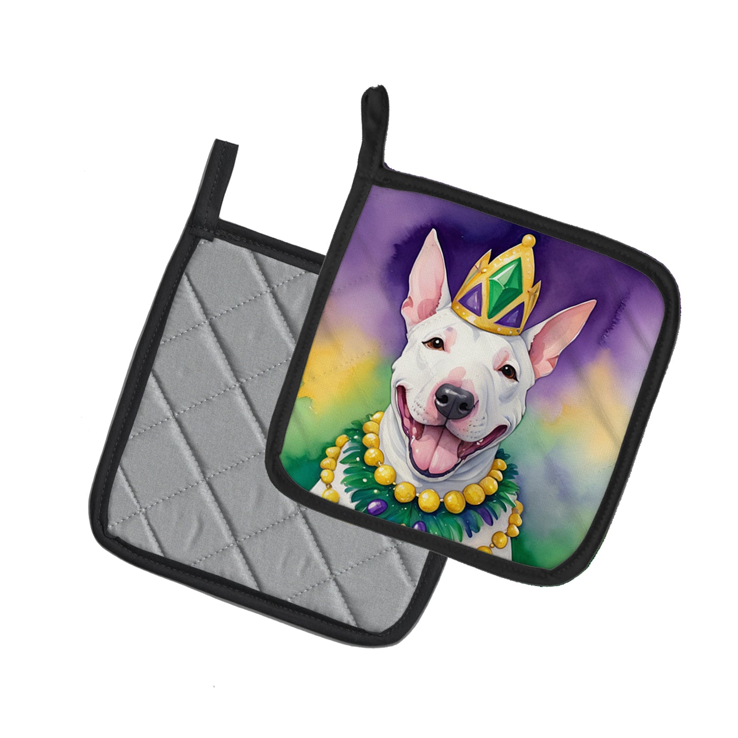 English Bull Terrier King of Mardi Gras Pair of Pot Holders