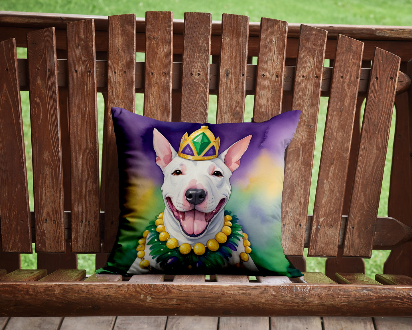 English Bull Terrier King of Mardi Gras Throw Pillow