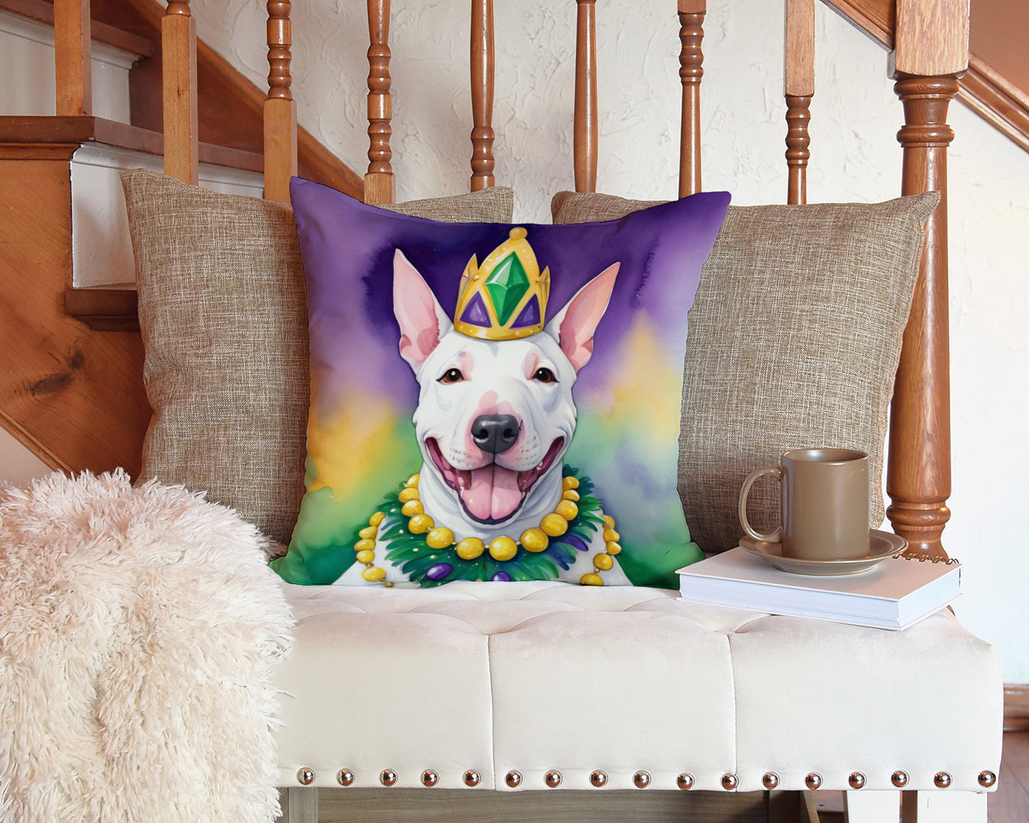 English Bull Terrier King of Mardi Gras Throw Pillow