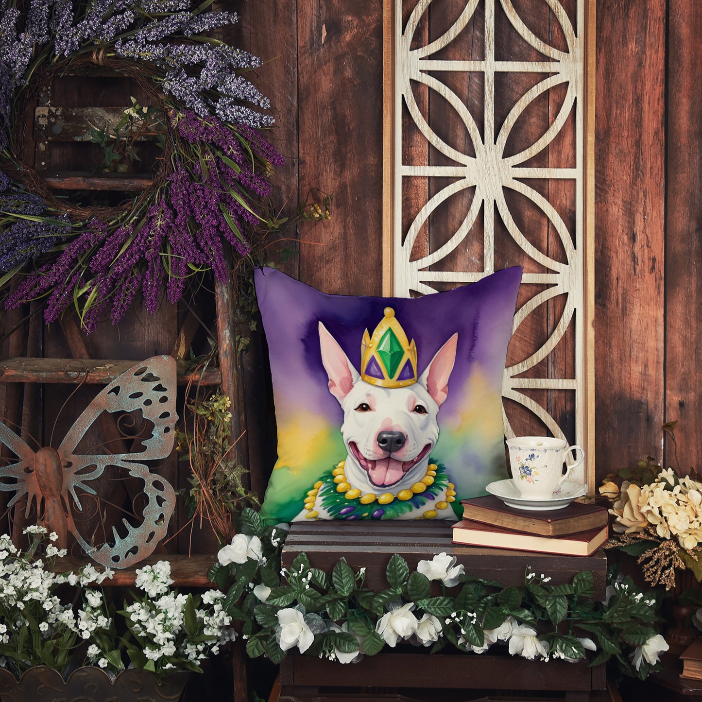 English Bull Terrier King of Mardi Gras Throw Pillow