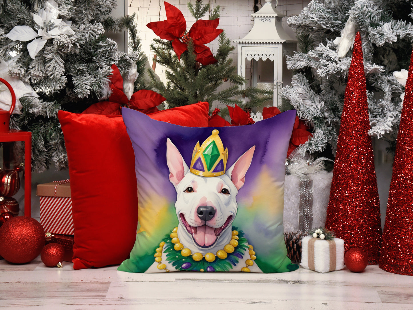 English Bull Terrier King of Mardi Gras Throw Pillow