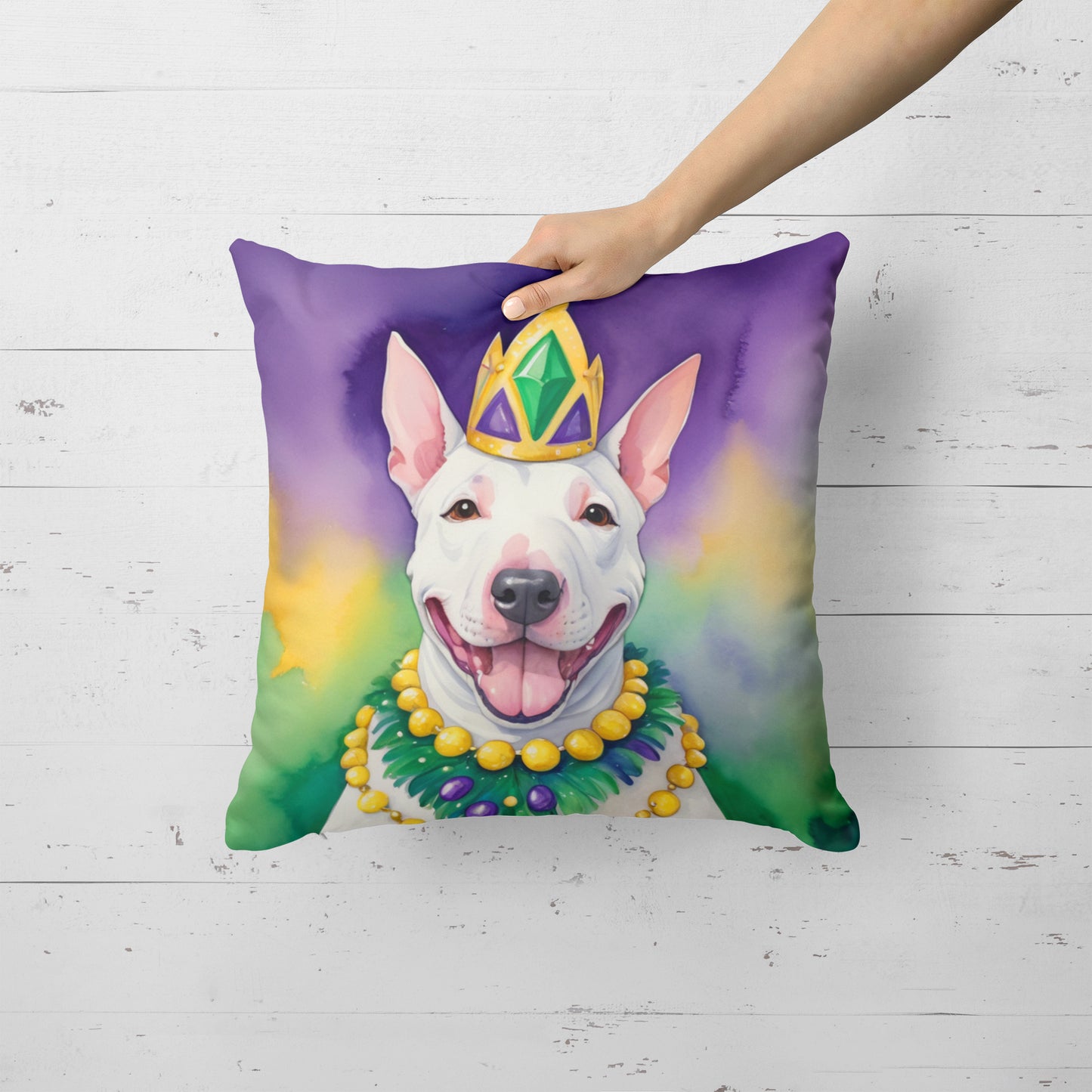 English Bull Terrier King of Mardi Gras Throw Pillow