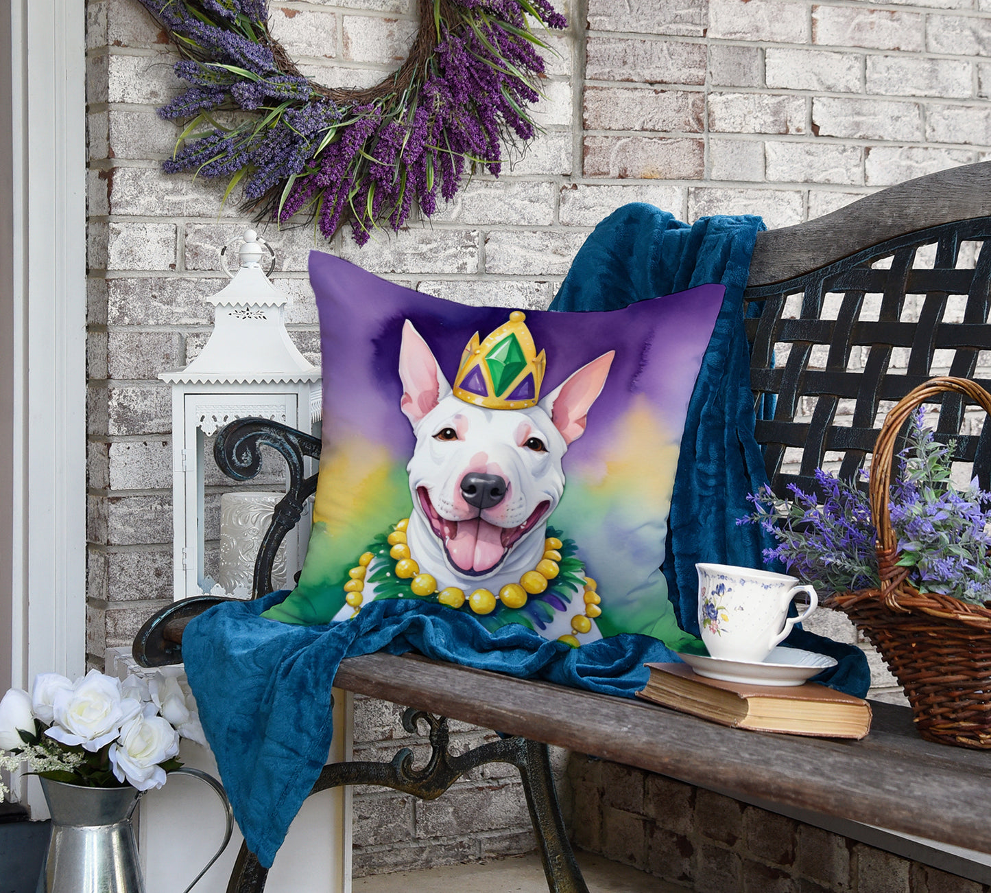 English Bull Terrier King of Mardi Gras Throw Pillow